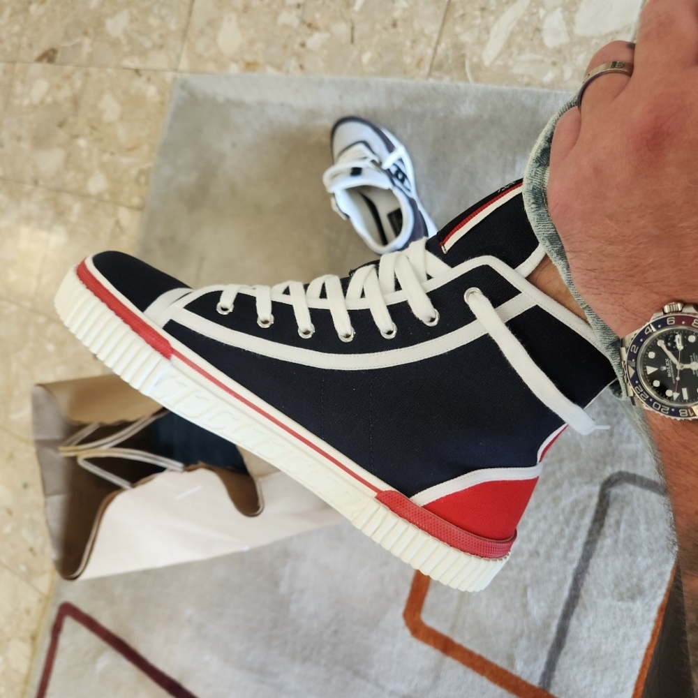 Christian Louboutin Blue and Red High-Top Sneakers - Picture 3 of 8